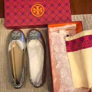 Tory Burch silver flats-size 9.